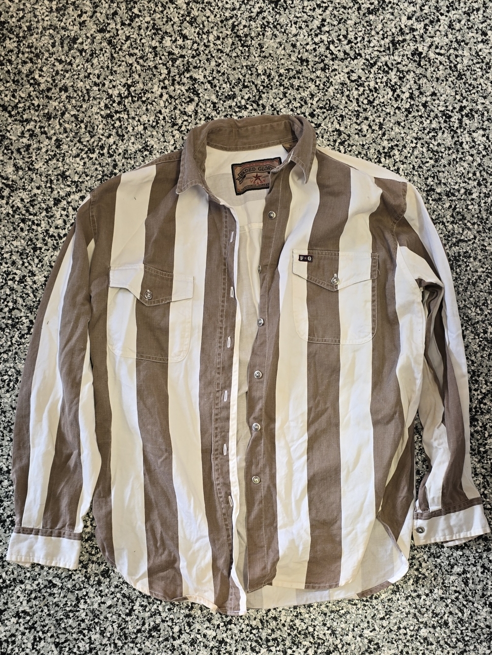 VINTAGE Faded Glory Brown & White Vertical Stripe Button-Down Shirt